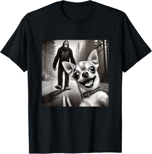 Chihuahua Bigfoot Adventure Road Selfie T-Shirt