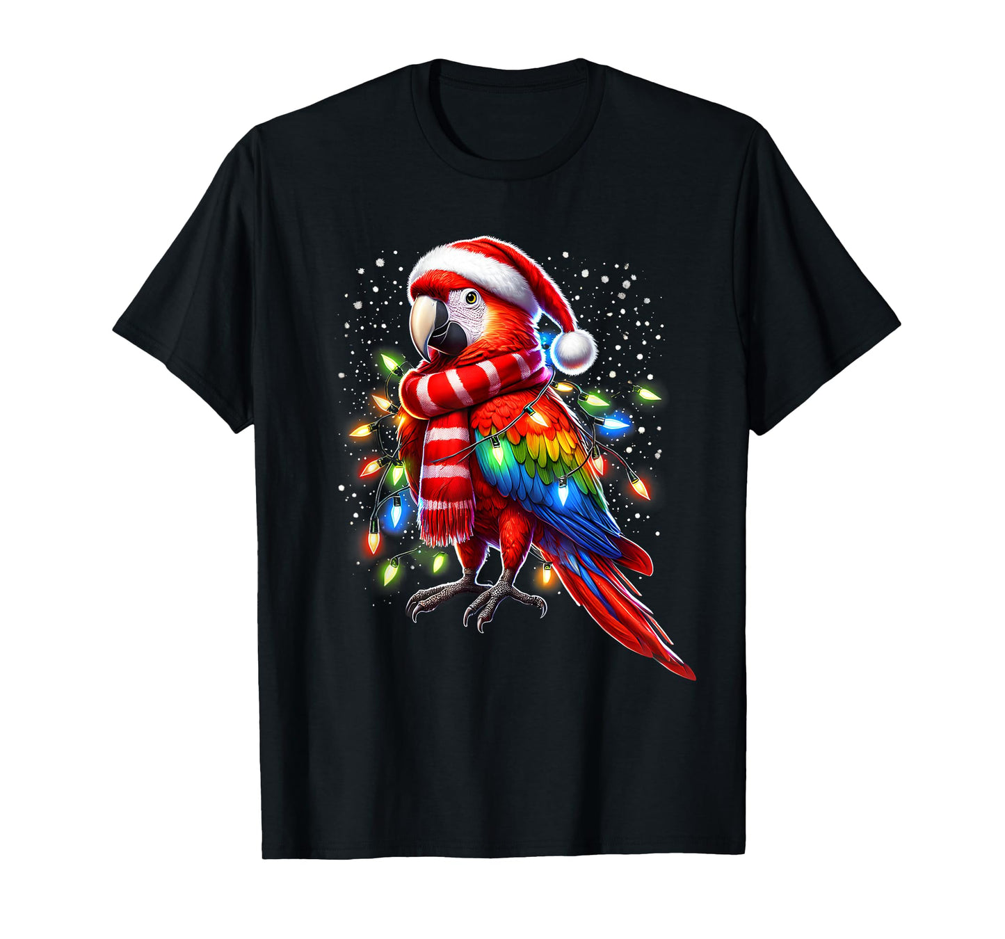 Funny Scarlet Macaw Christmas Tree Lights Xmas Parrot Lover T-Shirt
