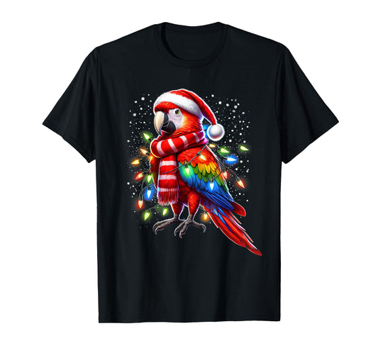 Funny Scarlet Macaw Christmas Tree Lights Xmas Parrot Lover T-Shirt