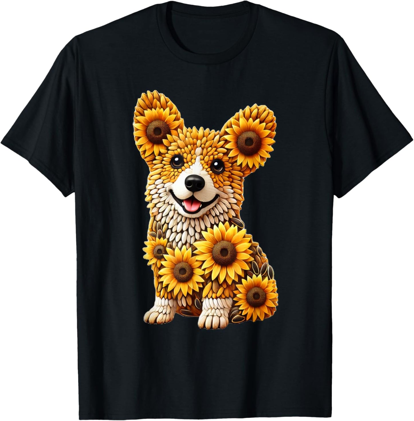 Sunflower Corgi Dog Flower Gardening Floral T-Shirt