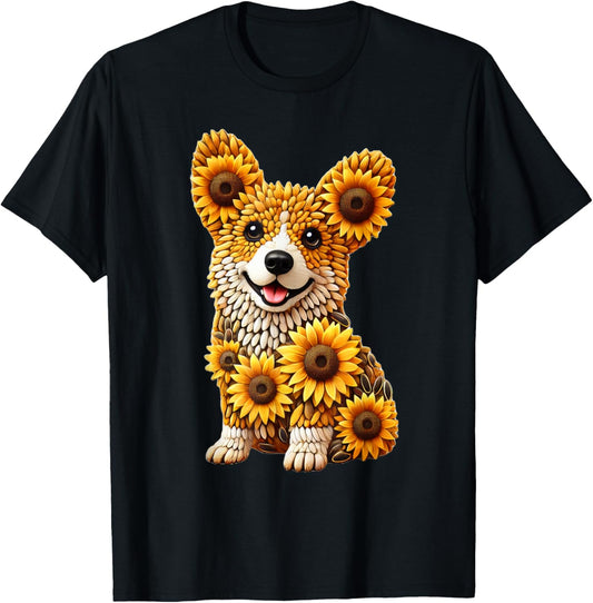 Sunflower Corgi Dog Flower Gardening Floral T-Shirt