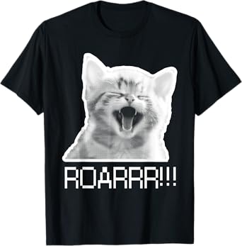 Roarr! Cute Kitten roars Cat Lover retro pixel Design funny T-Shirt