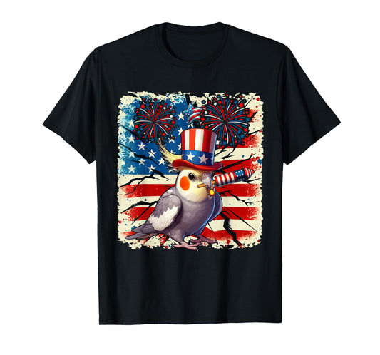 4th Of July US Flag Fireworks Cockatiel Costume Bird Lover T-Shirt