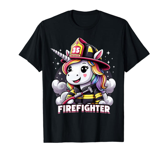 Firefighter Unicorn Kids Girls Women Rainbow Firefighting T-Shirt