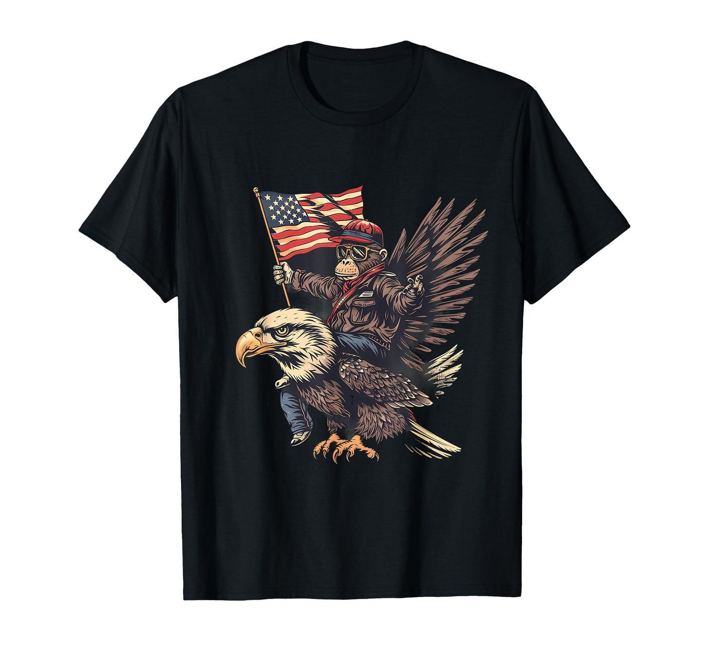 Funny Monkey Bald Eagle USA American Flag Fourth Of July T-Shirt for Women Kids Men