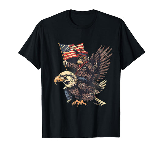 Funny Monkey Bald Eagle USA American Flag Fourth Of July T-Shirt for Women Kids Men