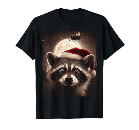 Funny Raccoon Selfie Santa Moon Xmas Christmas T-Shirt