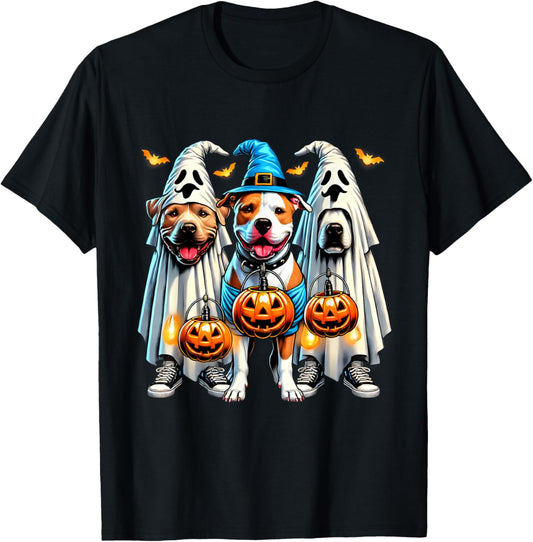 Happy Howl-o-ween Halloween Pitbull Dog Pumpkin Graphic T-Shirt