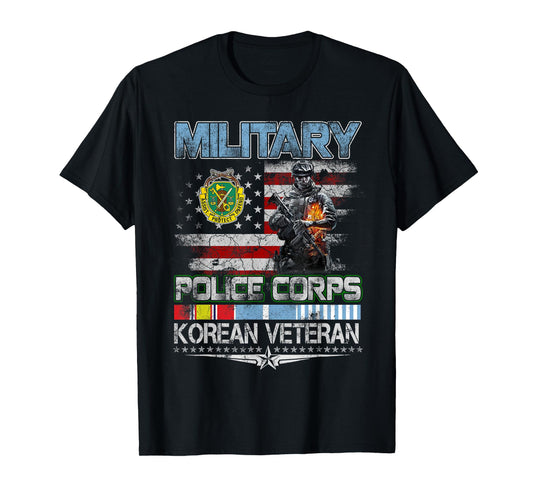 Vintage USA Military Police Corps Korean Veteran Patriotic T-Shirt
