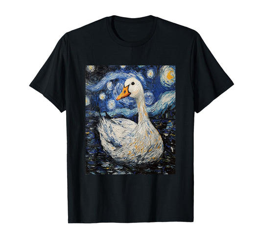 Funny Goose Duck - Van Gogh Style - Starry Night T-Shirt