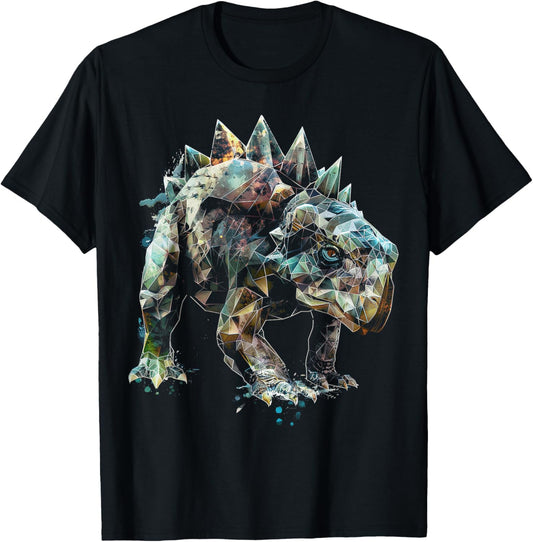 DinotastiX Unisex-Adults Kids Ankylosaurus Dinosaur Graphic T-Shirt, Black, Small, Short Sleeve