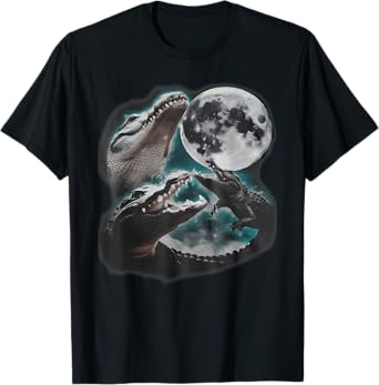 Three Weirdcore Crocodile At Moon Funny 90s Alligator T-Shirt