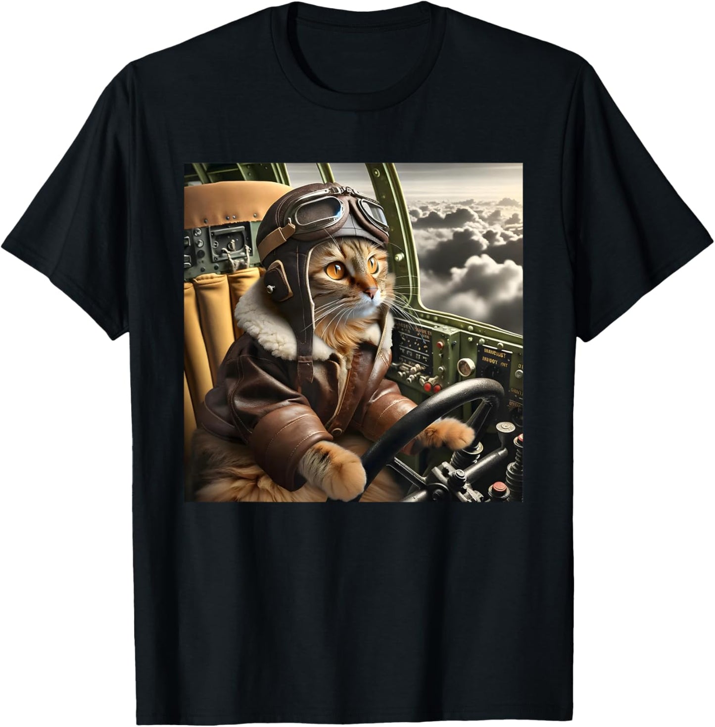 Vintage Cat Pilot - Cat pilots a cool fighter plane. T-Shirt