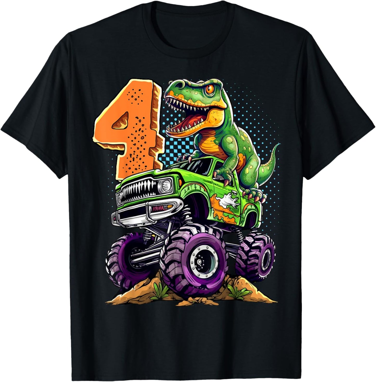 Monster Truck Dinosaur T-Rex 4th Birthday Boy 4 Year Old T-Shirt