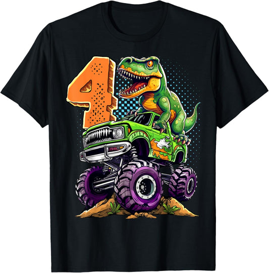 Monster Truck Dinosaur T-Rex 4th Birthday Boy 4 Year Old T-Shirt