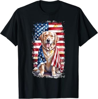 Golden Retriever American Flag 4th Of July Patriotic Dog Men Women Kids T-Shirt