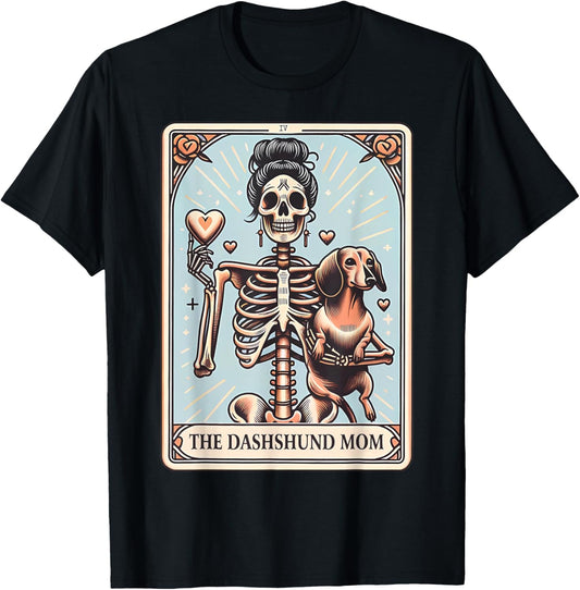 Valentine's Day Dachshund Mom Tarot Card Skeleton Doxie Mama T-Shirt