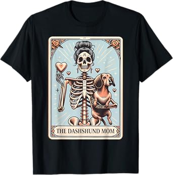 Valentine's Day Dachshund Mom Tarot Card Skeleton Doxie Mama T-Shirt