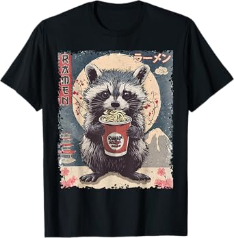 Kawaii Raccoon Ramen Japanese Funny Graphic Tee Racoon Lover T-Shirt