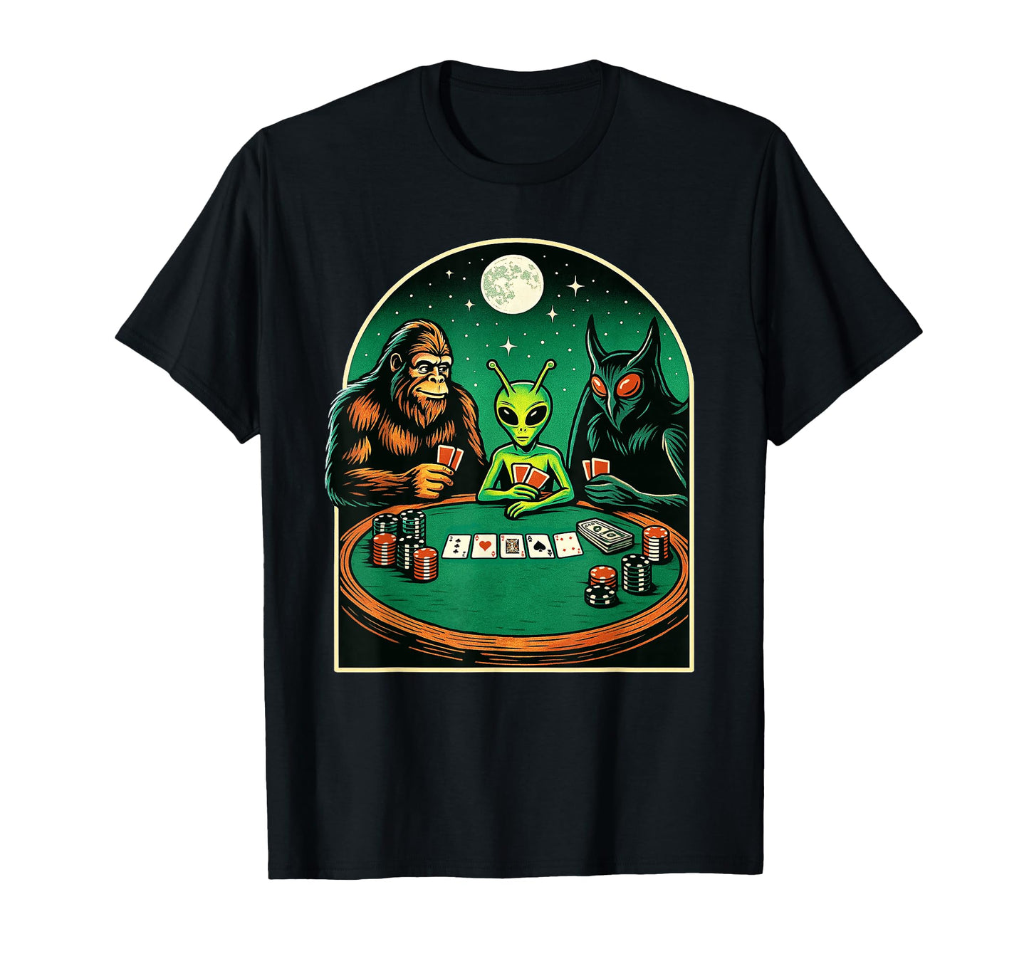 Poker Shirt Men Women Bigfoot Alien Mothman Playing Poker T-Shirt