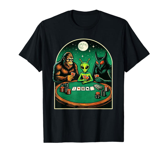 Poker Shirt Men Women Bigfoot Alien Mothman Playing Poker T-Shirt