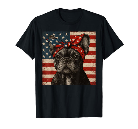 Frenchie Bow Dog Patriotic 4th of July Men Women Kids T-Shirt