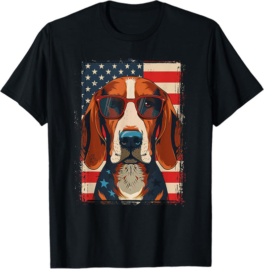 American Foxhound Dog 4th July America USA Flag Patriotic T-Shirt
