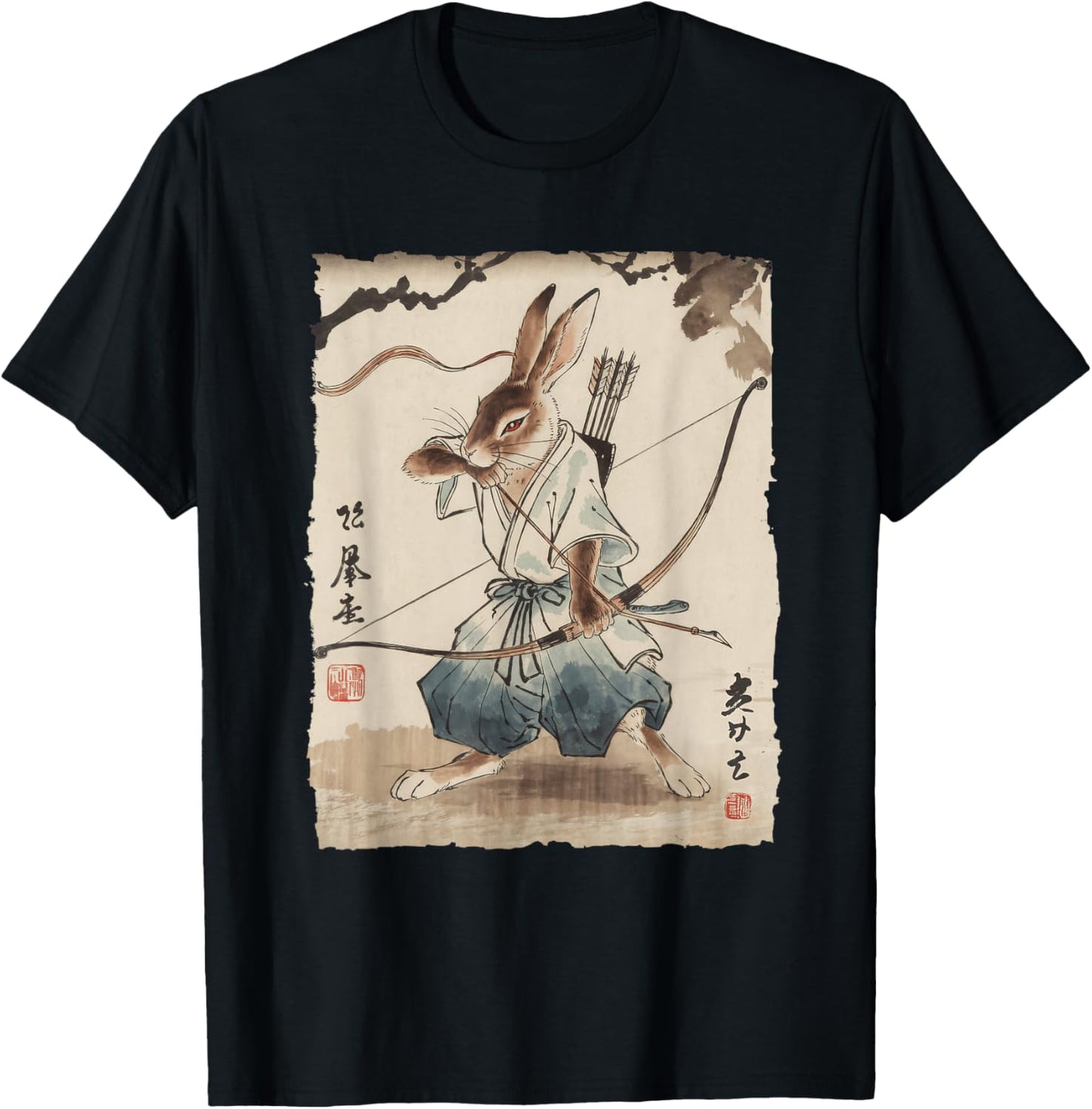 Rabbit Samurai Archer Japanese Ink Art for Men Women Kids T-Shirt