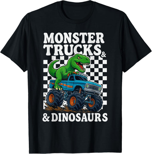 Monster Trucks and Dinosaurs Monster Truck Retro Truck T-Rex T-Shirt