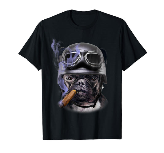T-Shirt, French Bull Dog Biker in Motorcycle Helmet, Cigar T-Shirt for Men Women