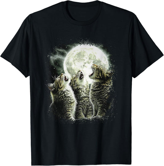 Funny Cats Howling At Moon T-Shirt