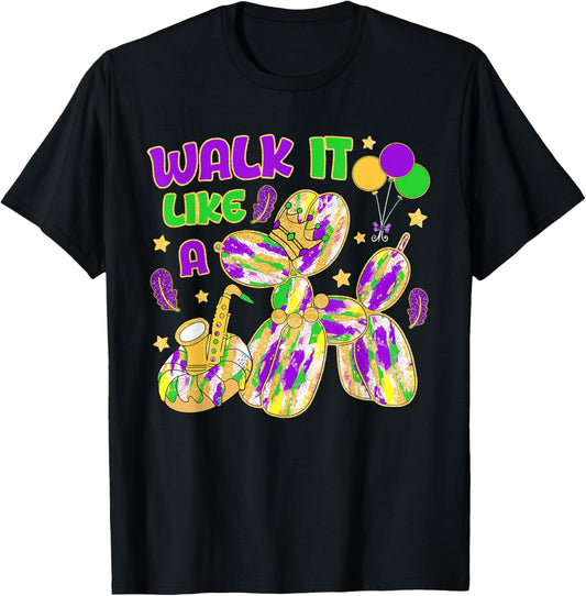 Walk It Like A Funny Dog Mardi Gras New Orleans Fleur De Lis T-Shirt