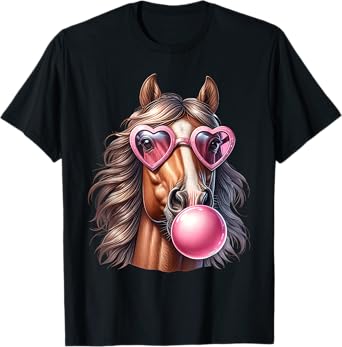 Retro Horse Blowing Bubble Gum With Sunglasses Horse Lover T-Shirt