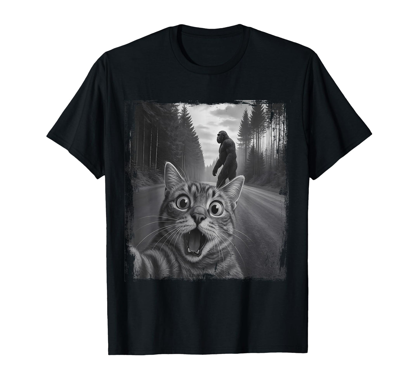 Cat Selfie Sasquatch Bigfoot Funny Apparel for Men Kids T-Shirt