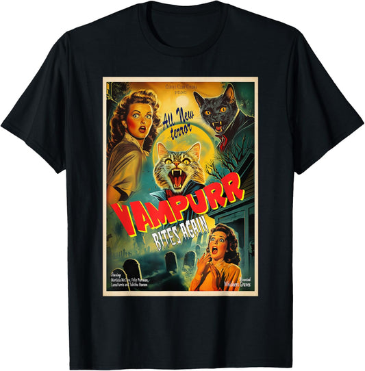Vampurr bites again Funny Vampire Cat Halloween Vampurr cat T-Shirt