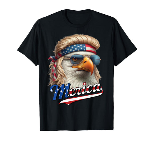 Bald Eagle Merica 4th July Eagle Blonde Mullet Funny Man T-Shirt