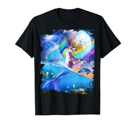 Rainbow Space Mermaid Unicorn, Mermicorn, Dolphin T-Shirt