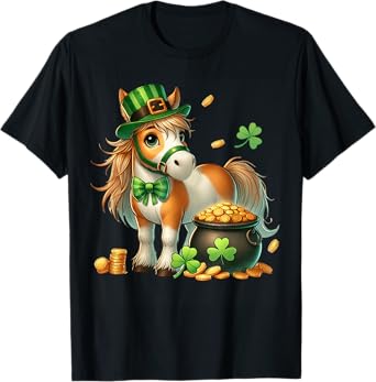 Horse Leprechaun St Patricks Day Shamrock Kids Farm Animal T-Shirt