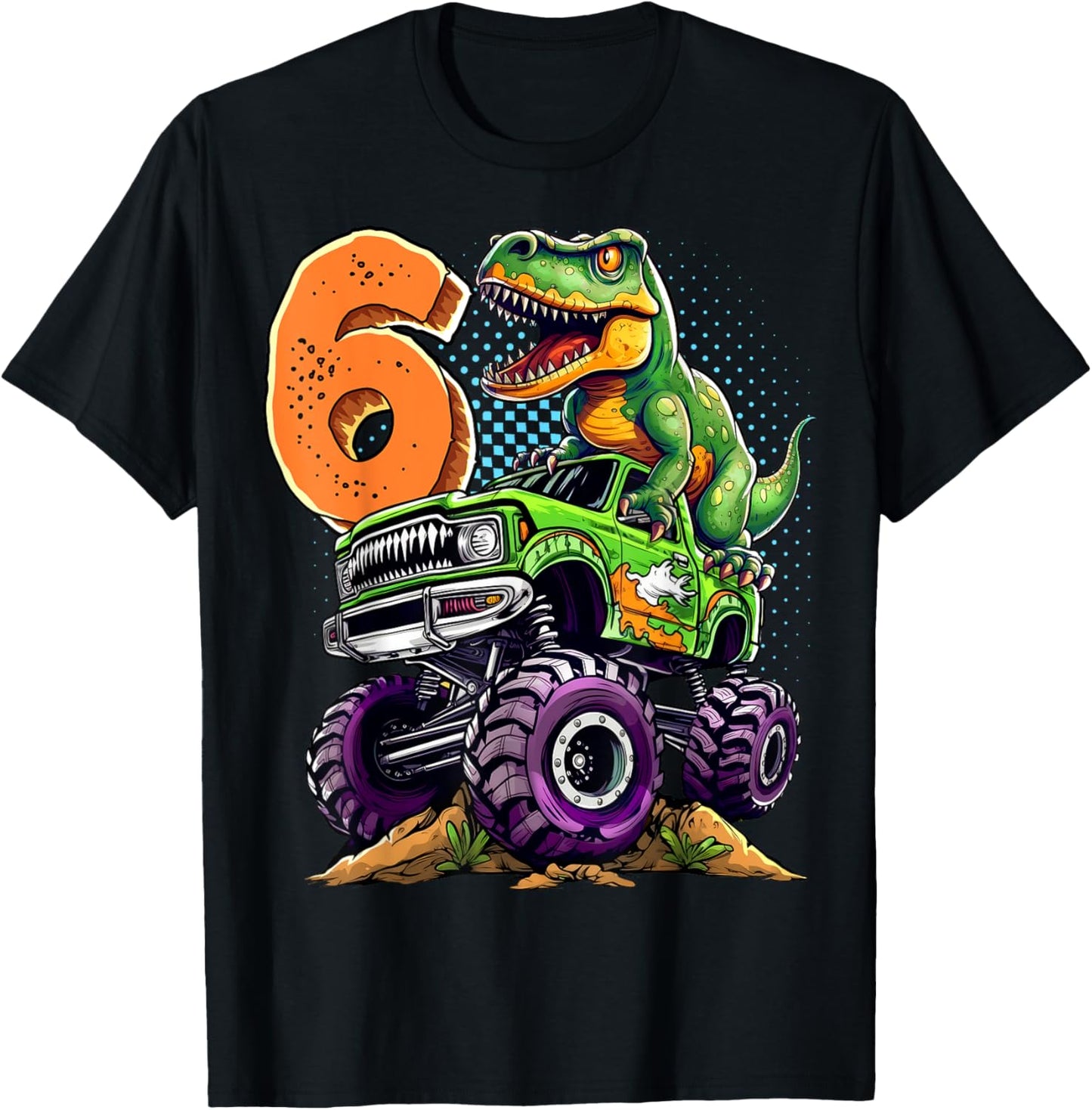 Monster Truck Dinosaur T-Rex 6th Birthday Boy 6 Year Old T-Shirt