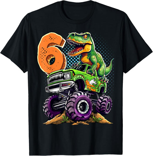 Monster Truck Dinosaur T-Rex 6th Birthday Boy 6 Year Old T-Shirt