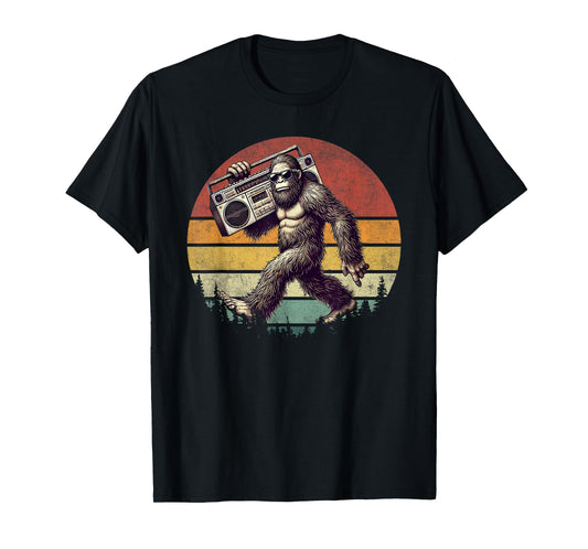 Funny Retro Bigfoot Boombox 80s Hip Hop Sasquatch Vintage T-Shirt