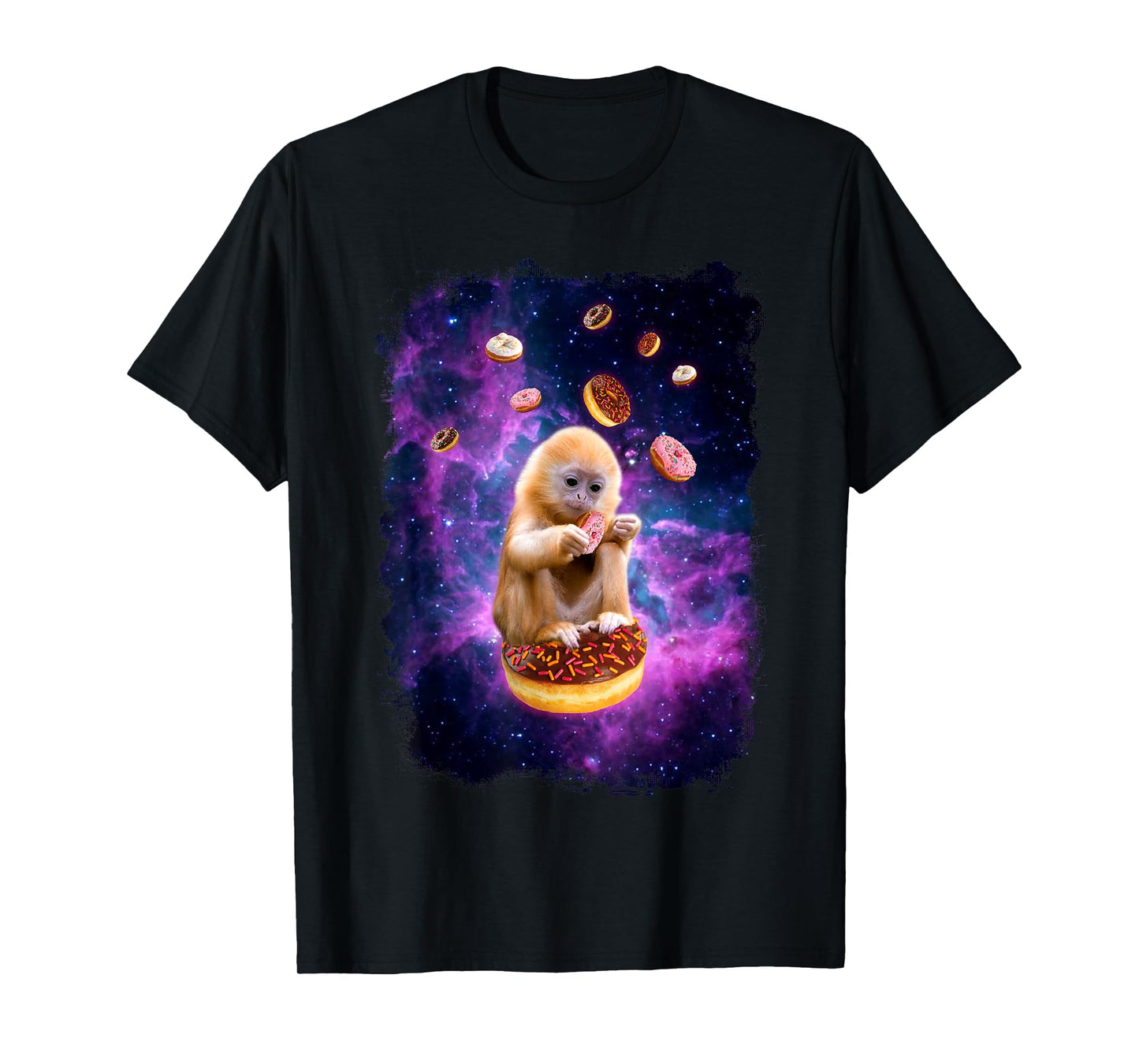 Monkey Eating Donuts in Space Tee - Funny Animal Monkey Tee T-Shirt