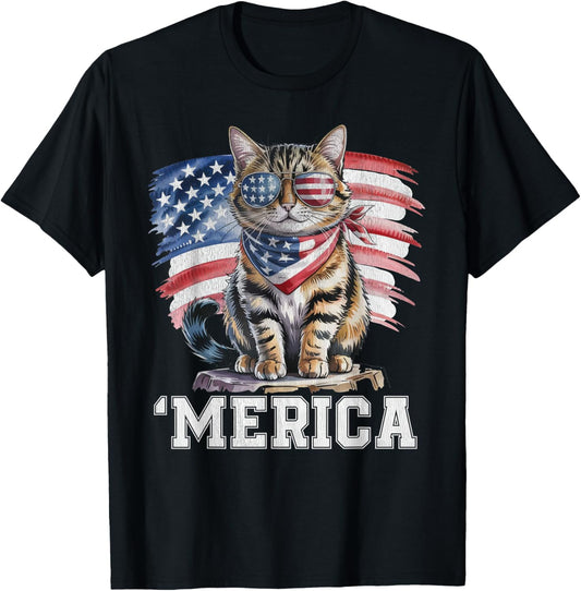 USA 'Merica Cat 4th of July Men Women Kids Funny Patriotic T-Shirt
