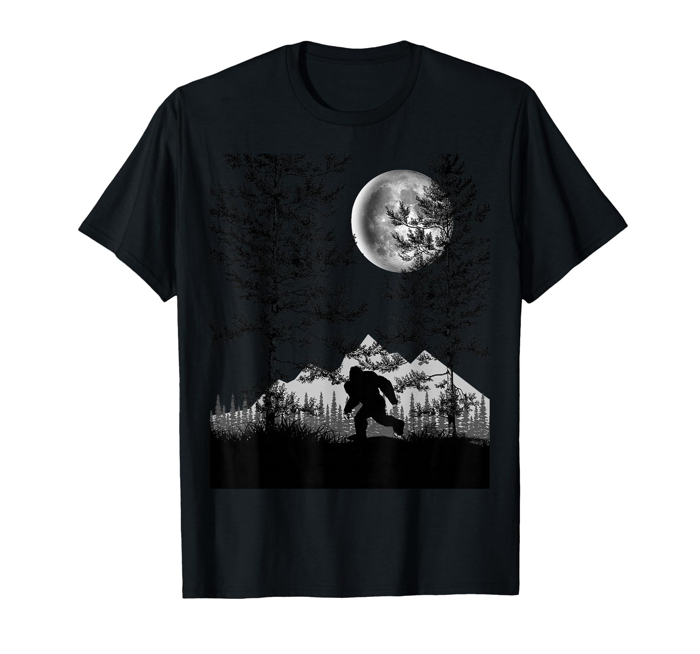 Bigfoot Walking in the Forest Moon Night Sky Sasquatch T-Shirt