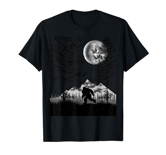 Bigfoot Walking in the Forest Moon Night Sky Sasquatch T-Shirt