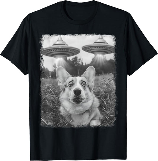 Corgi Dog UFO Alien Extraterrestrial Selfie T-Shirt