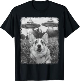 Corgi Dog UFO Alien Extraterrestrial Selfie T-Shirt for Men Women Kids
