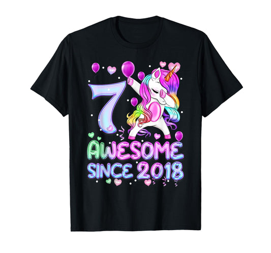 7 Years Old Unicorn Dabbing 7th Birthday Girl Unicorn T-Shirt