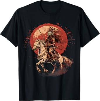 Indian Chief Native American Horse Ride Warrior Indian Tribe T-Shirt