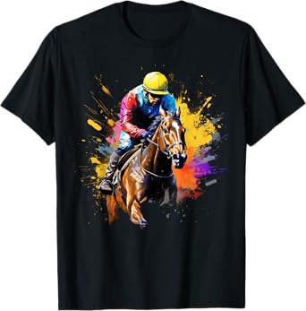 Colorful Jockey Boy on Mens Horse Racing T-Shirt